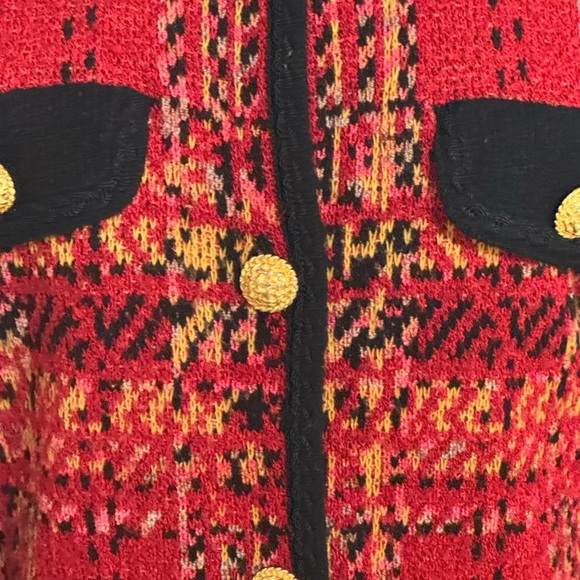 Marks & Spencer ST MICHAEL FROM Red Black Gold Buttons Tweed Blazer size M 6 8 - Picture 8 of 11